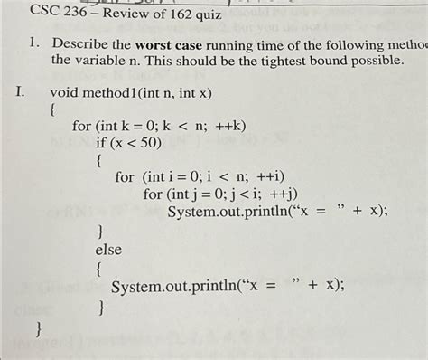 Solved CSC 236 Review Of 162 QuizDescribe The Worst Case Chegg