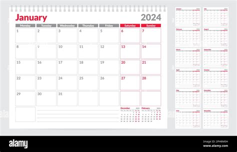 Calendar 2024 Planner Template Week Starts On Monday Set Of 12 Months