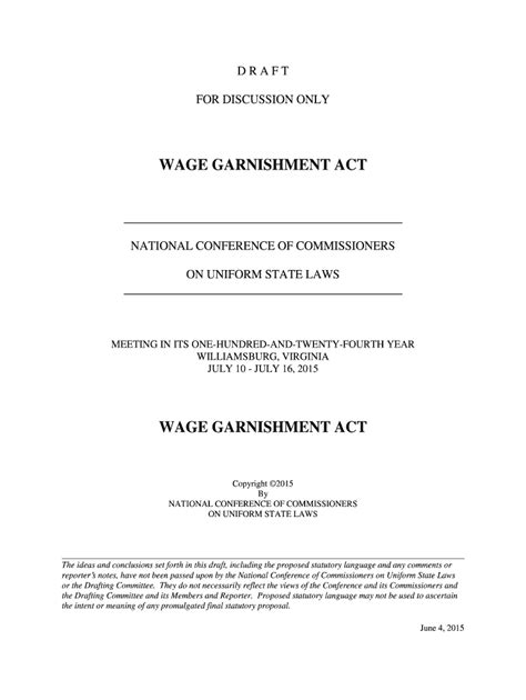 Fillable Online Uniformlaws Wage Garnishment Act Wage Garnishment Act