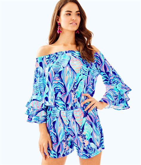 Lilly Pulitzer Calla Off The Shoulder Romper In Blue Lyst