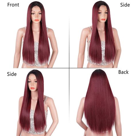 Stamped Glorious Ombre Burgundy Wine Red Wig Long Straight Middle Part