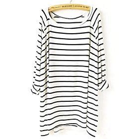 Sheinside Women S White Black Long Sleeve Striped Loose T Shirt