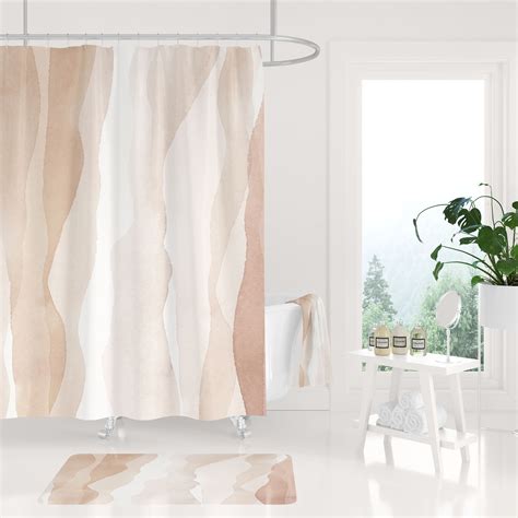 Boho Shower Curtain And Bohemian Bath Mat Pastel Earth Tones Etsy