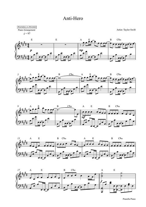 Taylor Swift Anti Hero Piano Sheet Sheets By Pianella Piano