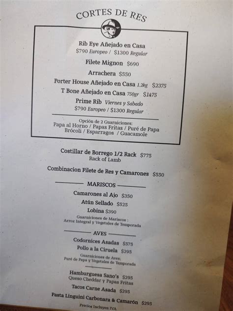 Menu At Sanos Steak House Steakhouse Ensenada Carr Tijuana Ensenada