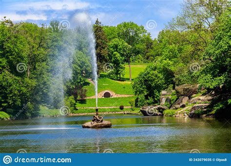 View Of Lake With Snake Fountain In Sofiyivka Park In Uman Ukraine