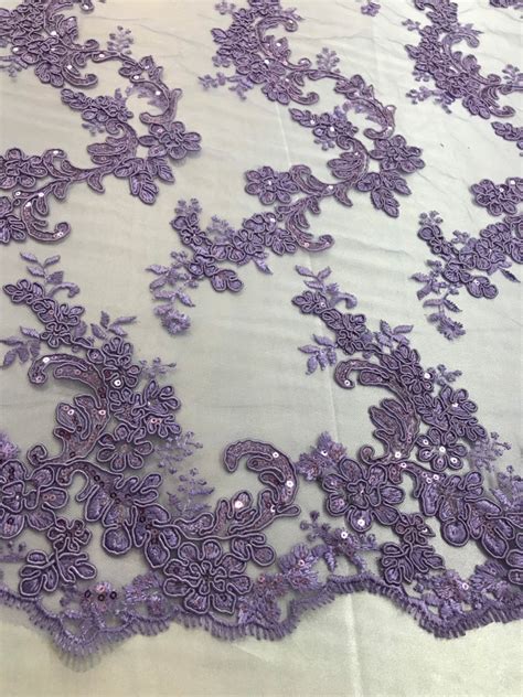 Lilac Lace Fabric By The Yard Corded Flowers Embroidery With Etsy