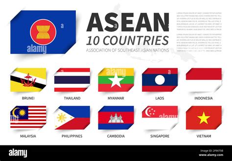 ASEAN . Association of Southeast Asian Nations . And membership flags ...