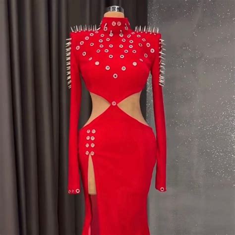 Red Velvet Spikes Gown Dona Matoshi