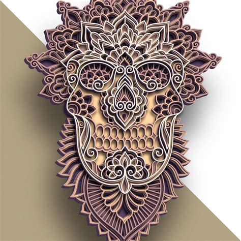 Sugar Skull Multilayer Svg Skull Mandala Cut File D Layer Etsy Canada