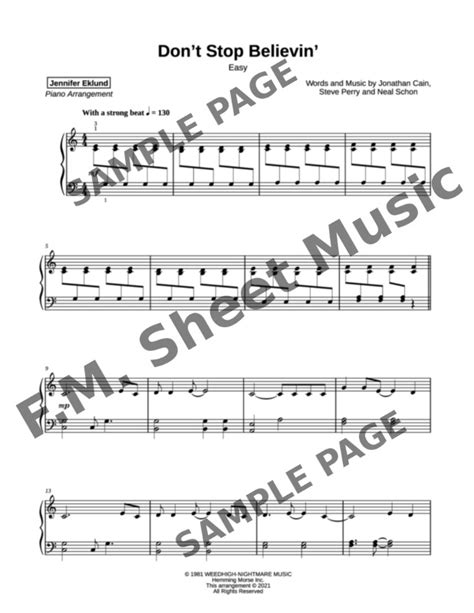 Dont Stop Believin Easy Piano By Journey Fm Sheet Music Pop Arrangements By Jennifer