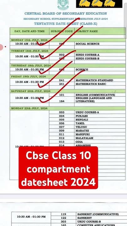 Cbse Class 10 Compartment Exam Datesheet 2024compartment Exam Datesheet 2024 Class 10