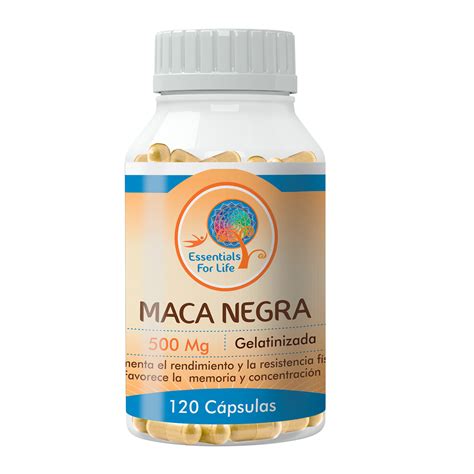 Ripley ESSENTIALS FOR LIFE MACA NEGRA GELATINIZADA 500 MG 100 CÁPSULAS