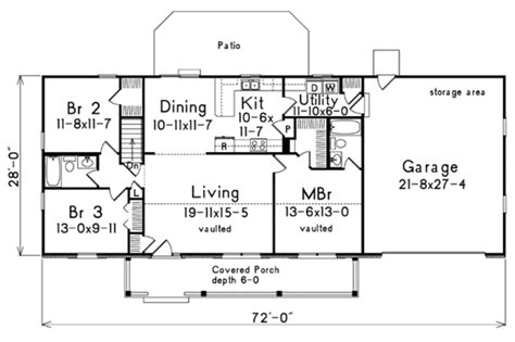 Country Style House Plan - 3 Beds 2 Baths 1400 Sq/Ft Plan #57-171 ...