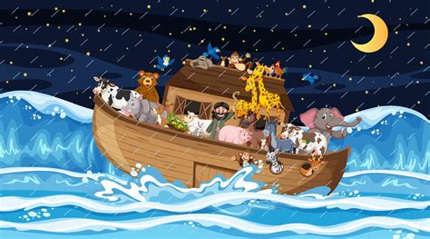 Ocean Scene With Noahs Ark With Animals 19861171 Vector Art At Vecteezy