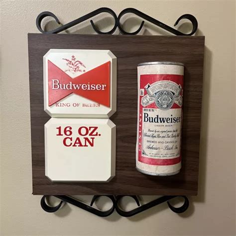 Vtg Budweiser Beer 16 Oz Can Sign Bar Advertisement Pint Tall Boy Wood