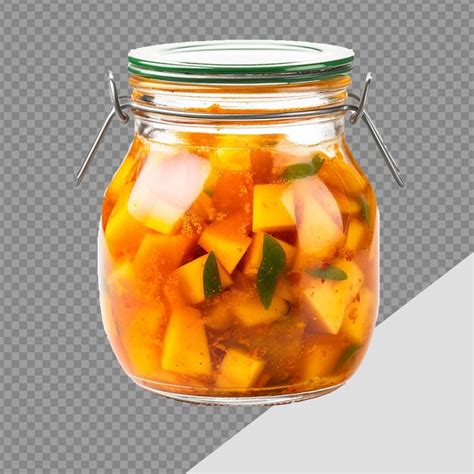 Premium PSD Delicious Mango Pickle In Glass Jar Png Isolated On