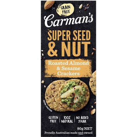 Carman S Super Seed Nut Roasted Almond Sesame Crackers 80g Woolworths