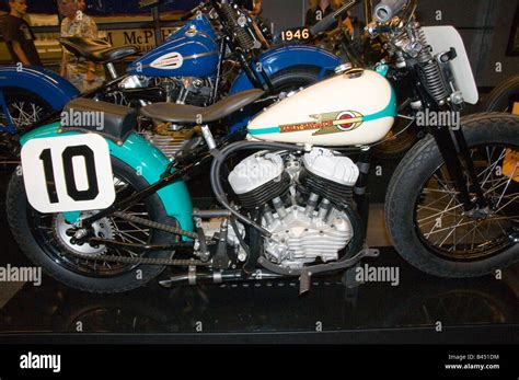 Vintage Harley Davidson Racing Motorcycle On Display At The Companies