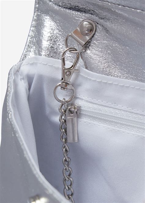 Silver metallic clutch bag - Shoelace - Women’s Shoes, Bags and Fashion