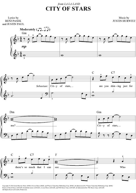 City Of Stars Chords Piano Piano Sheet Music