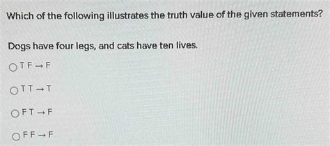 Solved Which Of The Following Illustrates The Truth Value O Algebra