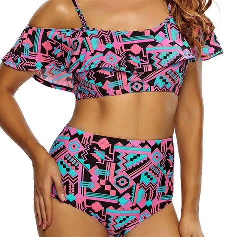 Topmelon Bikini Set Mujeres Ba Adores Impresi N Floral Colorido Ruffle