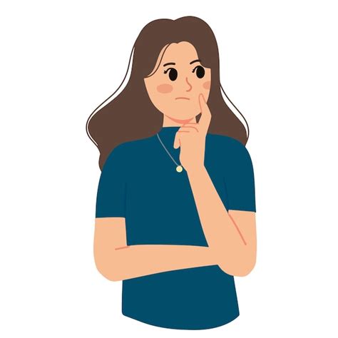 Premium Vector Girl Thinking And Confuse With Finger On Her Cheek