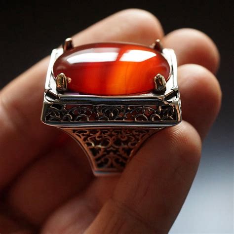 Big Mens Ring Red Agate Genuine Aqeeq Sterling Silver Stone Bold Heavy Unique Handmade Turkish