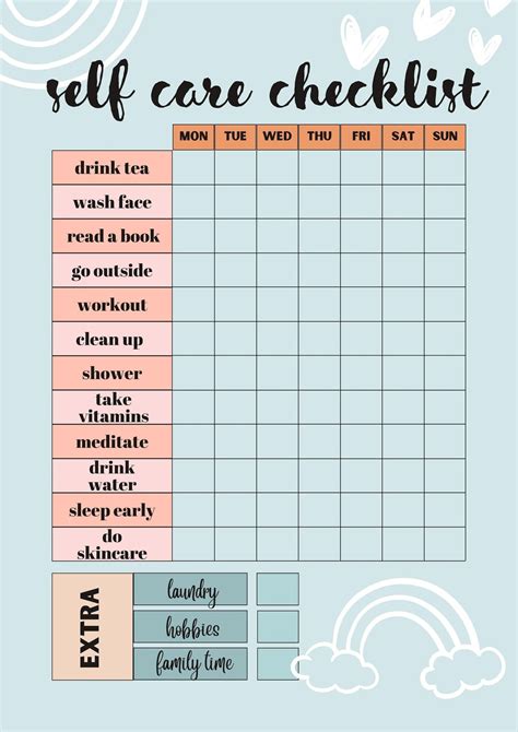 Weekly Self Care Checklist Digital File Etsy