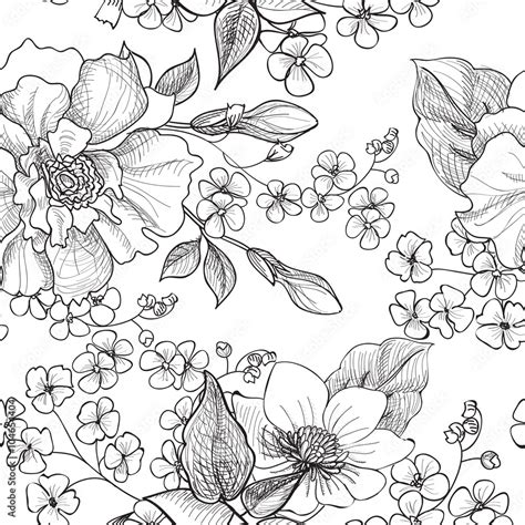 Floral seamless pattern. Flower background. Flourish pencil drawing texture Stock Illustration ...