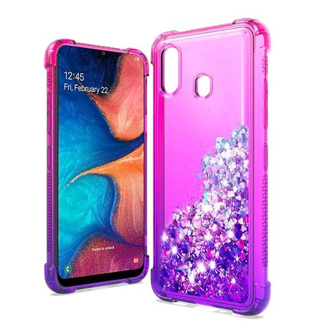 For Samsung Galaxy A20 Case Wydan Liquid Glitter Bling Shockproof Clear Slim Protective Bumper