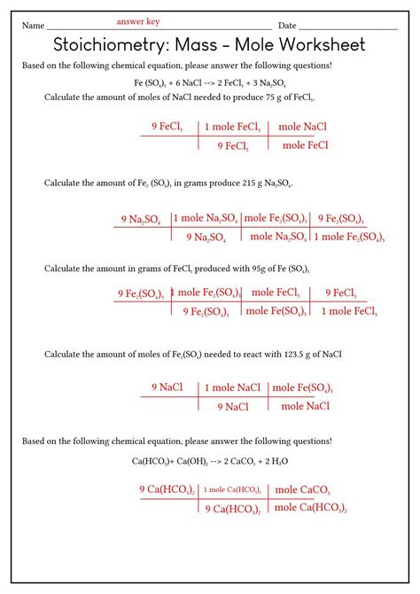 Mass To Mole Stoichiometry Worksheet Answer Key In 2024 Stoichiometry