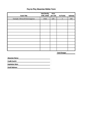 Fillable Online Pay To Play Absentee Bidder Form Fax Email Print