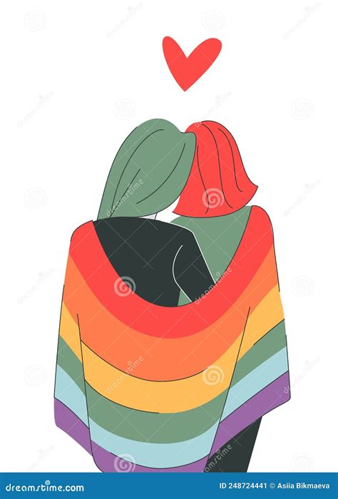 Lgbt Concept Bisexual Couple Hugging And Holding Lgbt Flag Lgbt Rainbow Flag Vector