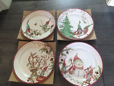 Pottery Barn Forest Gnome Christmas Spirit Stoneware Salad Plates Set