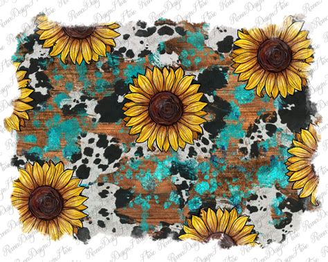 Cowhide Sunflower Western Distressed Background Png Design Etsy