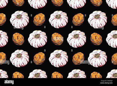 Food Seamless Pattern With Aromatic Red Hot Peppers And Garlic Seamless Food Background For