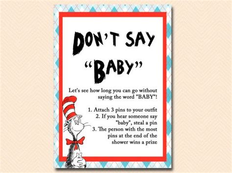 Dont Say Baby Dr Seuss Baby Shower Cat In The Hat Baby Shower Thing 1