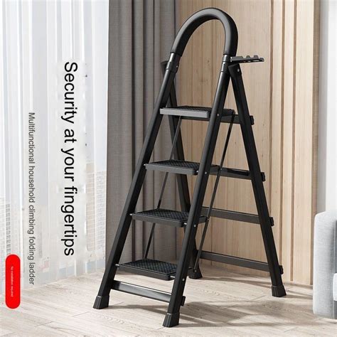 Ladder 4 Steps Metal Folding Ladder Household Steel Ladder Stepping Foldable Portable Ladder