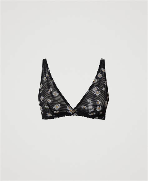 Triangle Bra With Daisy Print Woman Black Twinset Milano