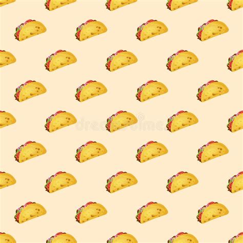 Seamless Pattern With Tacos On Yellow Background Vector Illustration