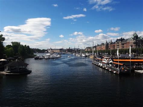 Bello Centro Del Lago Stockholm Fiume Estate Fotografia Stock