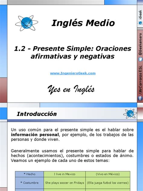 12 Presente Simple Oraciones Afirmativas Y Negativaspptx Verb Sentence Linguistics