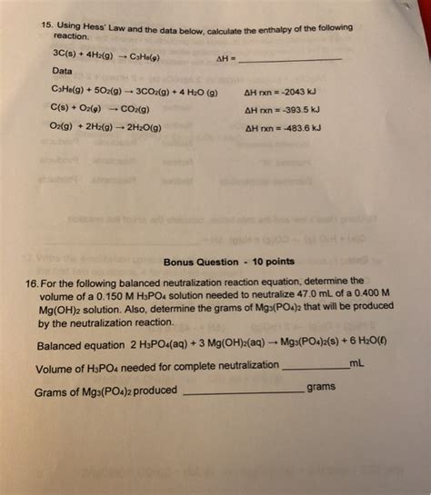 Solved 15 Using Hess Law And The Data Below Calculate The