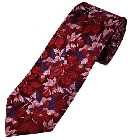 Tresanti Celeste Maroon Red Pink And Purple Floral Pattern Mens Silk