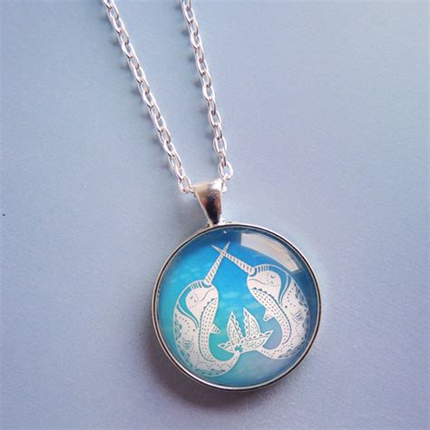 Narwhal Necklace Printed Papercut Illustration Pendant With Etsy