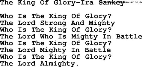 The King Of Glory Ira Sankeytxt By Ira Sankey Christian Hymn Lyrics