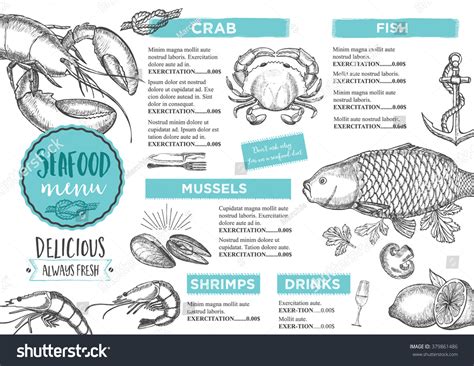 Seafood Restaurant Brochure Menu Design Vector Stock Vector Royalty