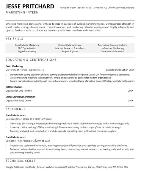 Marketing Intern Resume